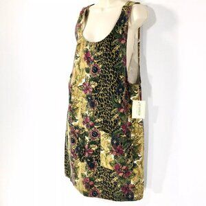 Vintage Stampede Denim Floral Overall Dress Sz M Buttons Front Patch Pockets NEW